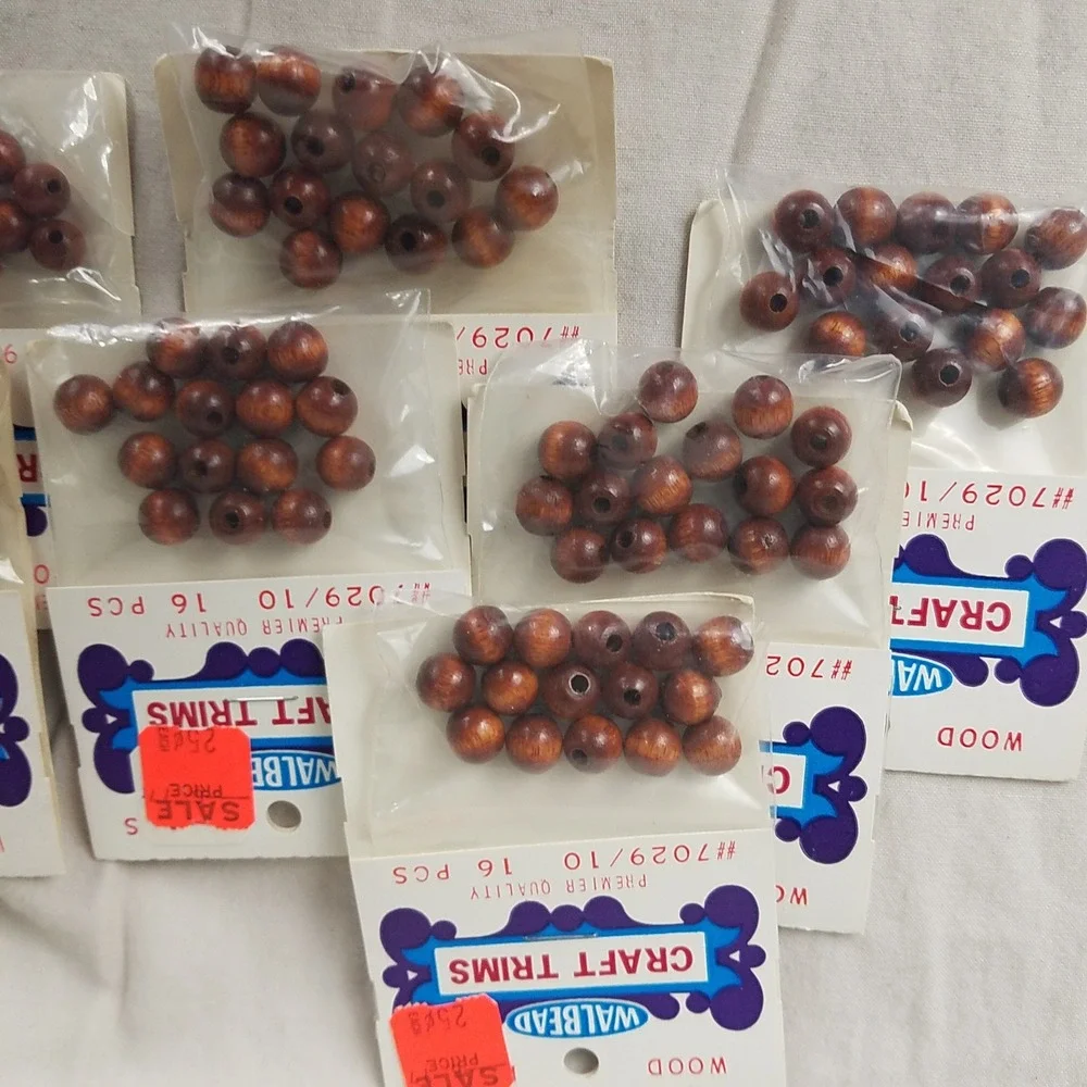 Walbead Vintage Wood Beads Craft Trims Lot Unisex OS Brown NEW‎ Retro Supplies